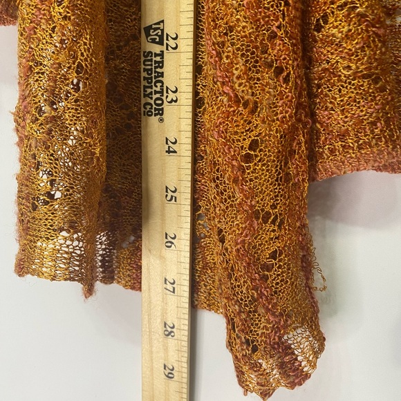 Earthy Orange Crochet Boho Lg Cardigan Asymmetric Open Lapel Slender Long Sleeve - Picture 5 of 8